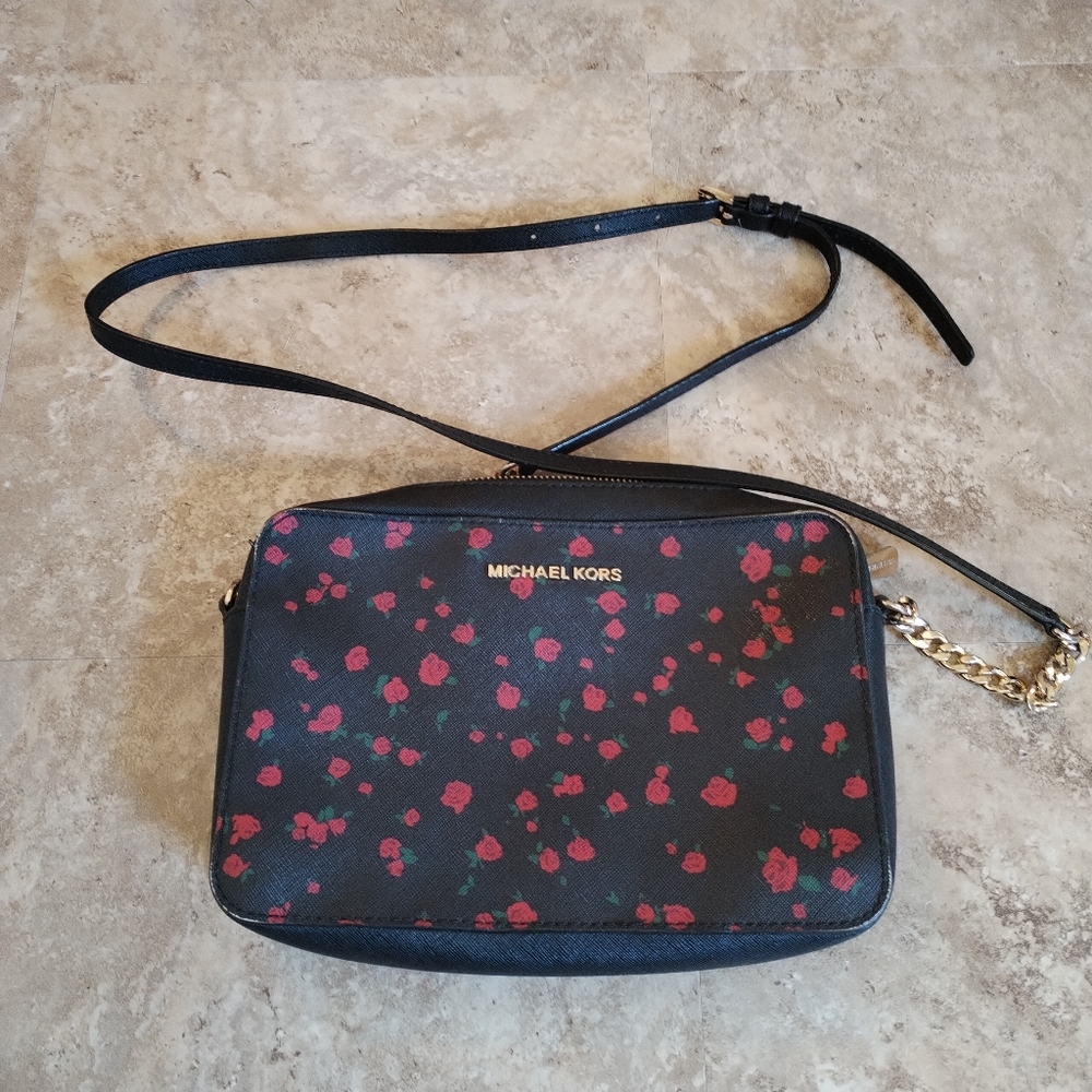 Michael Kors Black Crossbody w/ Roses